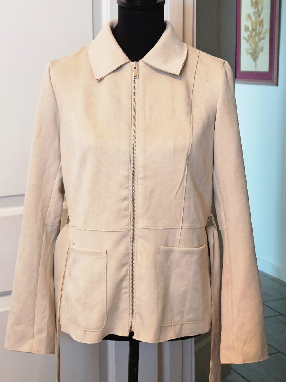 Truth soft beige faux leather jacket blazer with a belted waist size S/P - Picture 4 of 14